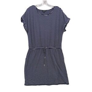 Hilary Radley Striped T-Shirt Dress Drawstring Waist Rayon Knit Sz M‎